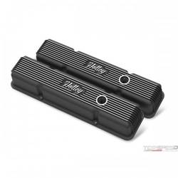 SBC HOLLEY VALVE COVERS FINNED W/EMIS BLK