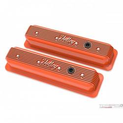 SBC VALVE COVERS CENTER-BOLT FINNED NON-EMIS ORNG