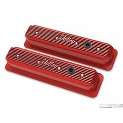 SBC VALVE COVERS CENTER-BOLT FINNED NON-EMIS RED