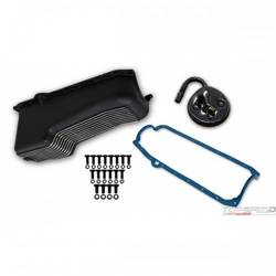 ALUM OIL PAN KIT BLK SBC FINNED