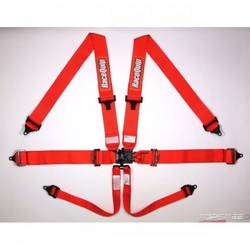 RaceQuip Small Buckle Latch & Link 6 Point Auto Racing Harness Set with BlackHardware, SFI 16.1 Seat Belt Set, Red