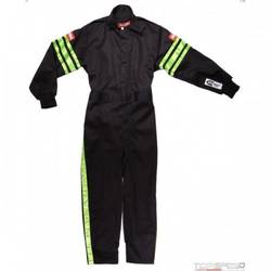RaceQuip One Piece Single Layer Racing Driver Fire Suit SFI 3.2A/ 1, GREEN TRIM Youth / Jr X-Large