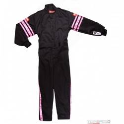 RaceQuip One Piece Single Layer Racing Driver Fire Suit SFI 3.2A/ 1, PINK TRIM Youth / Jr X-Large