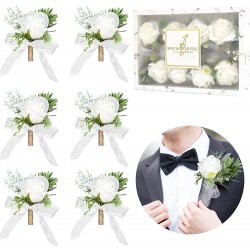 8Pcs Rose Boutonniere Set Groom Boutonniere for Men Wedding